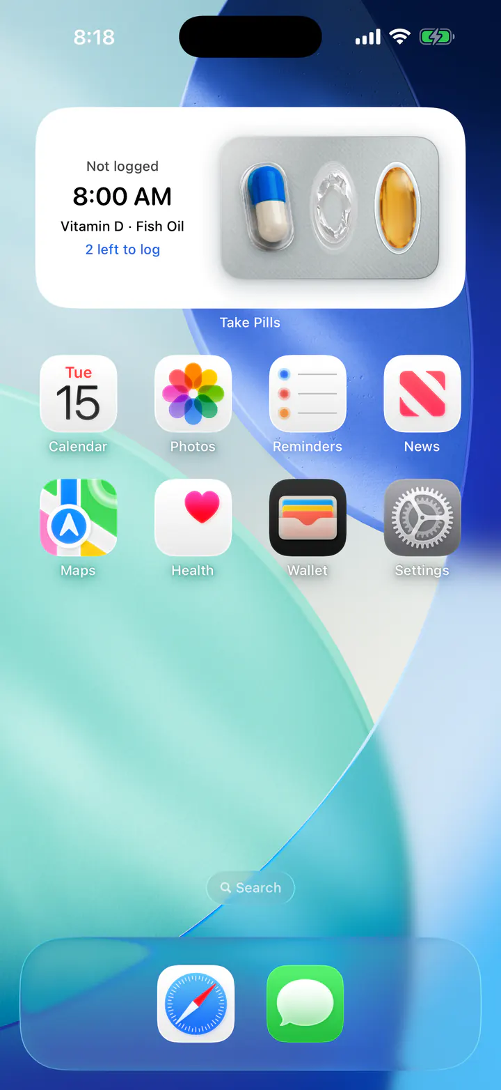 Home Screen widget: see status and log a dose after unlocking